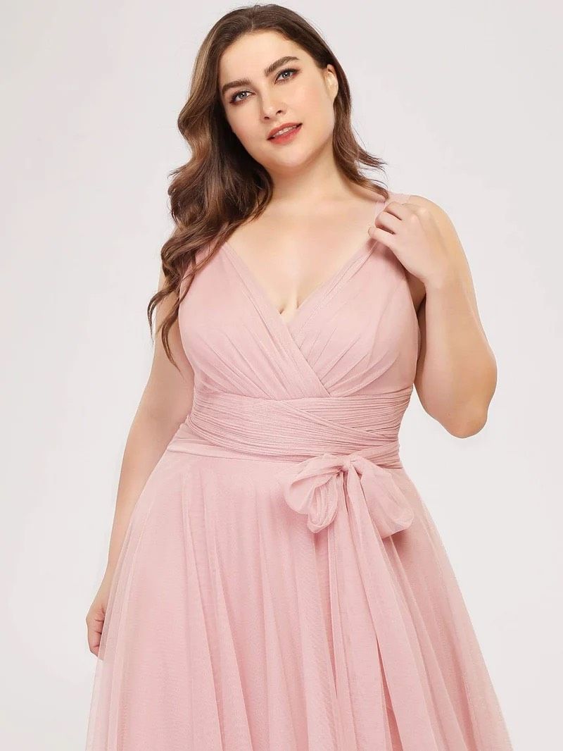 Style EP07303BH20 Ever Pretty Plus Size 20 Bridesmaid Plunge Pink A-line Dress on Queenly