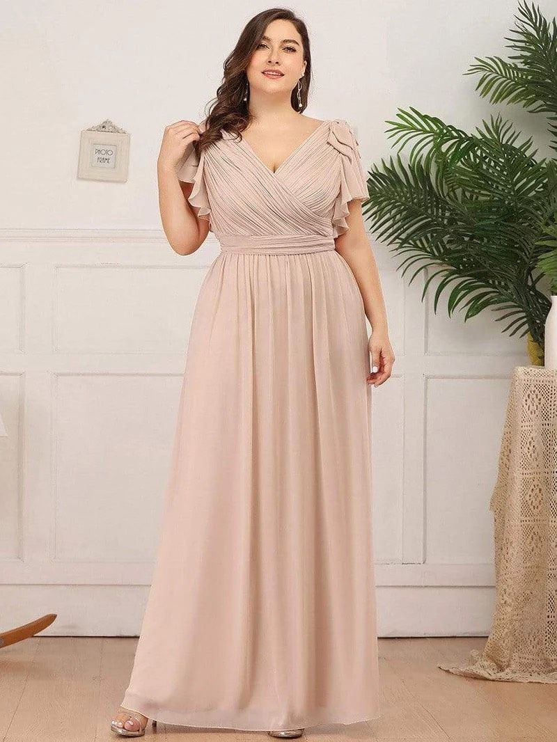 Style EZ07709BH20 Ever Pretty Plus Size 20 Bridesmaid Plunge Pink A-line Dress on Queenly