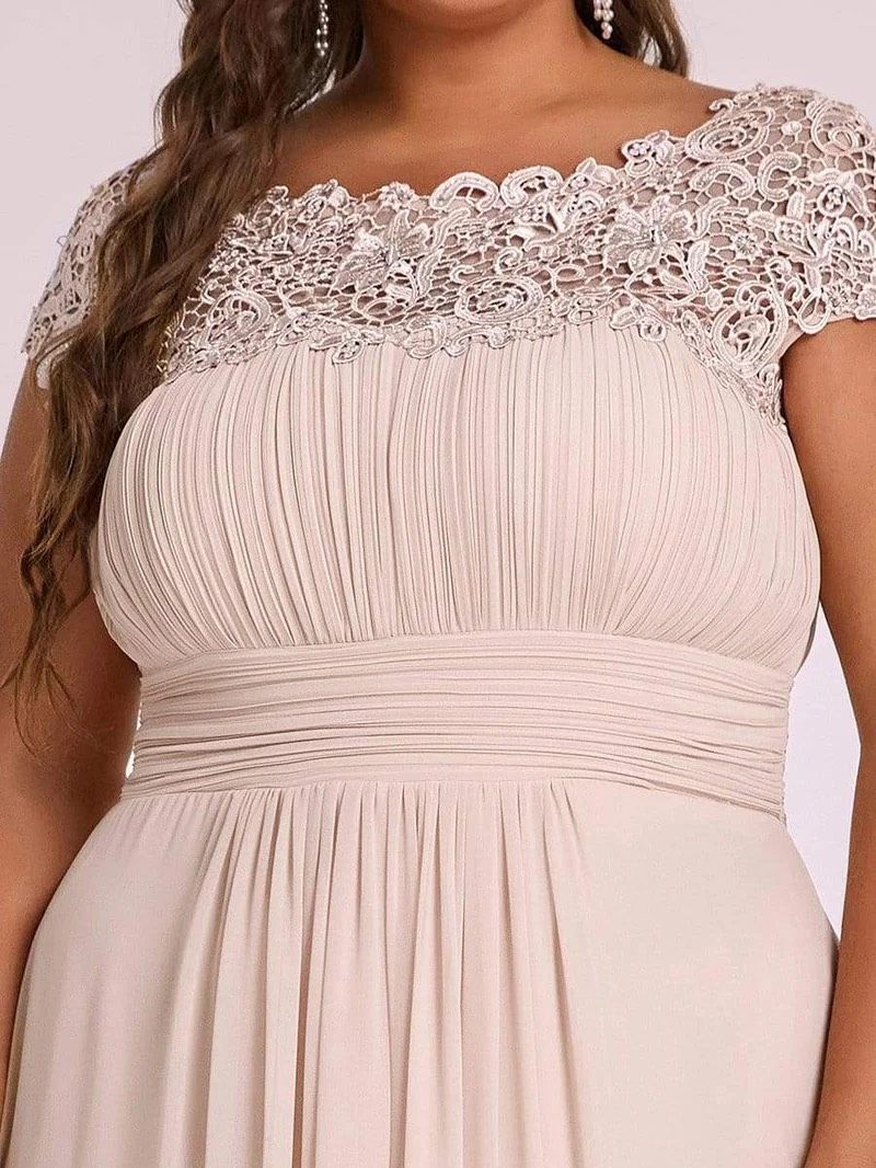 Style EP09996BH16 Ever Pretty Plus Size 20 Bridesmaid High Neck Lace Pink A-line Dress on Queenly