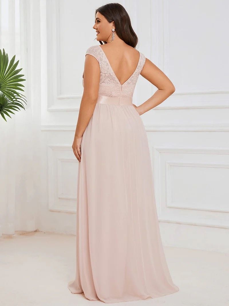 Style EP00646BH06 Ever Pretty Plus Size 20 Bridesmaid Lace Pink A-line Dress on Queenly