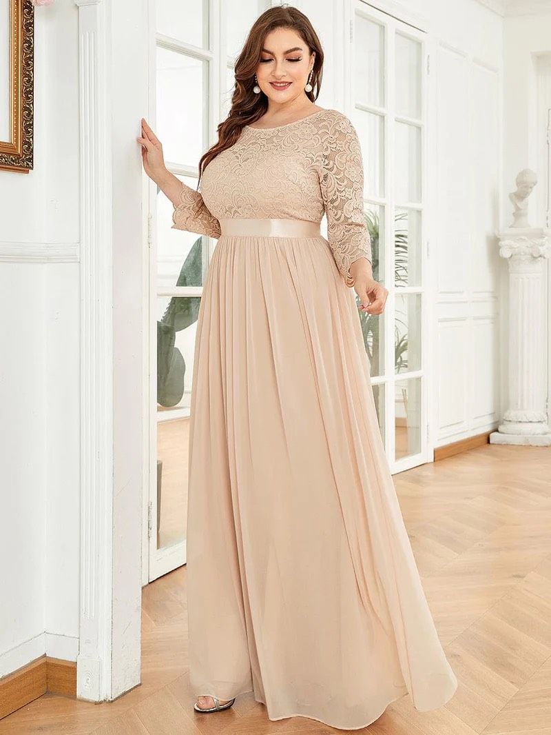 Style EP07412BH04 Ever Pretty Plus Size 22 Bridesmaid Long Sleeve Lace Pink A-line Dress on Queenly