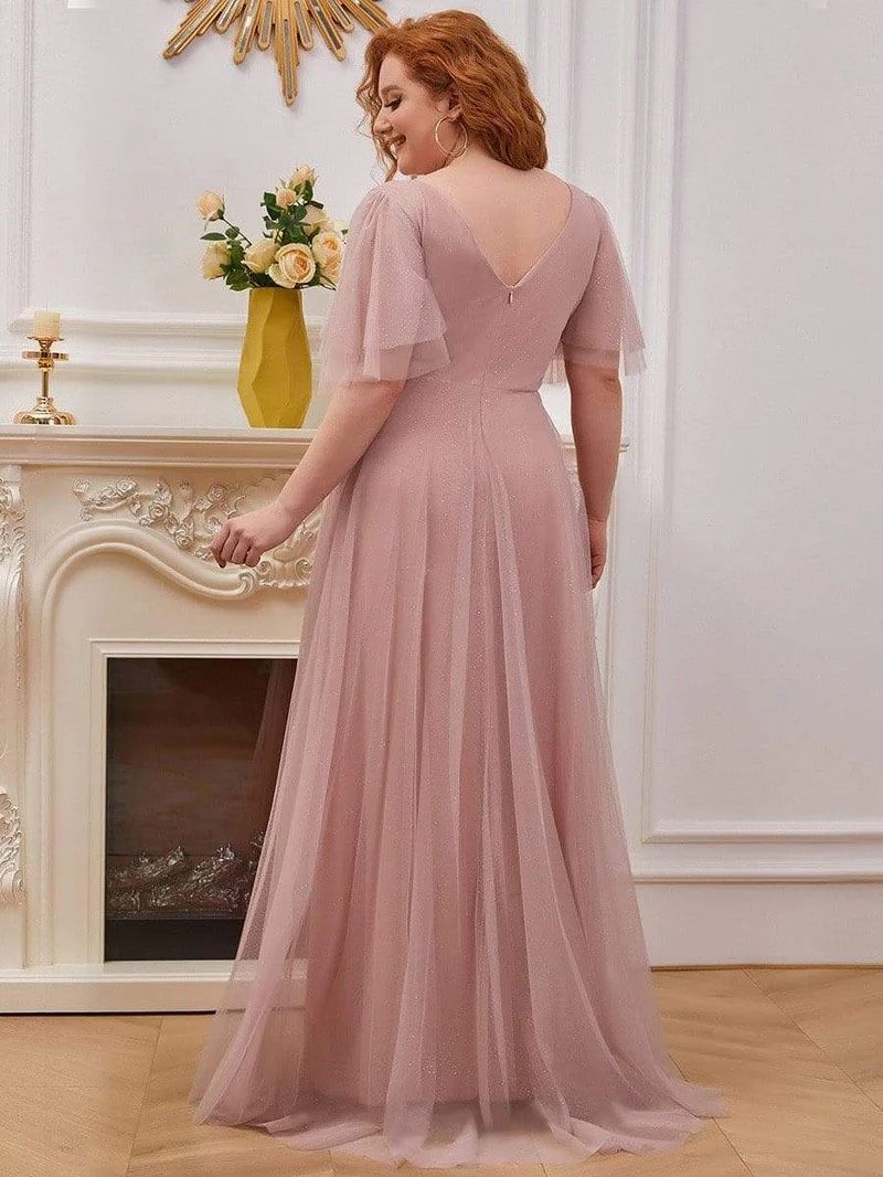 Style EE00278PK04 Ever Pretty Plus Size 20 Bridesmaid Plunge Pink A-line Dress on Queenly