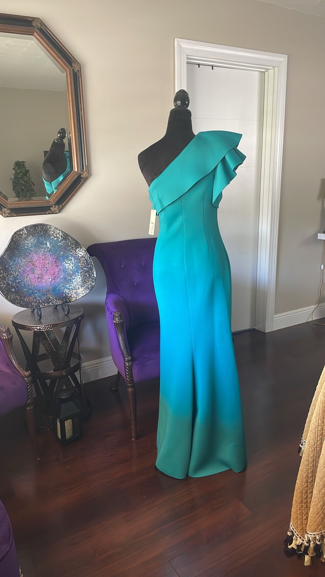 Eliza J Size 6 One Shoulder Turquoise Blue Mermaid Dress on Queenly