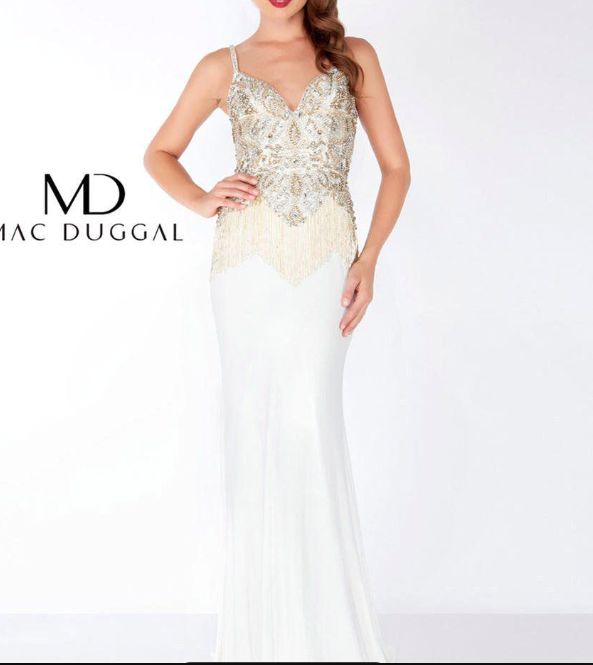 Style 62957 Mac Duggal Size 2 White Floor Length Maxi on Queenly
