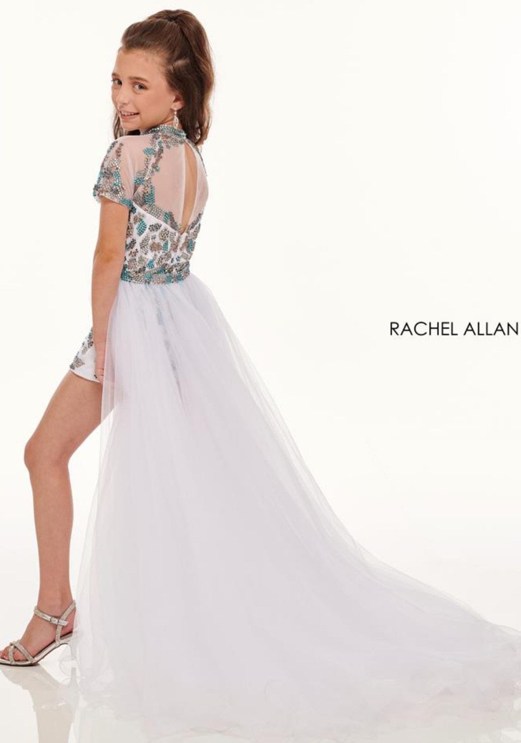 Style 10006 Rachel Allan Girls Size 6 Pageant High Neck White Cocktail Dress on Queenly