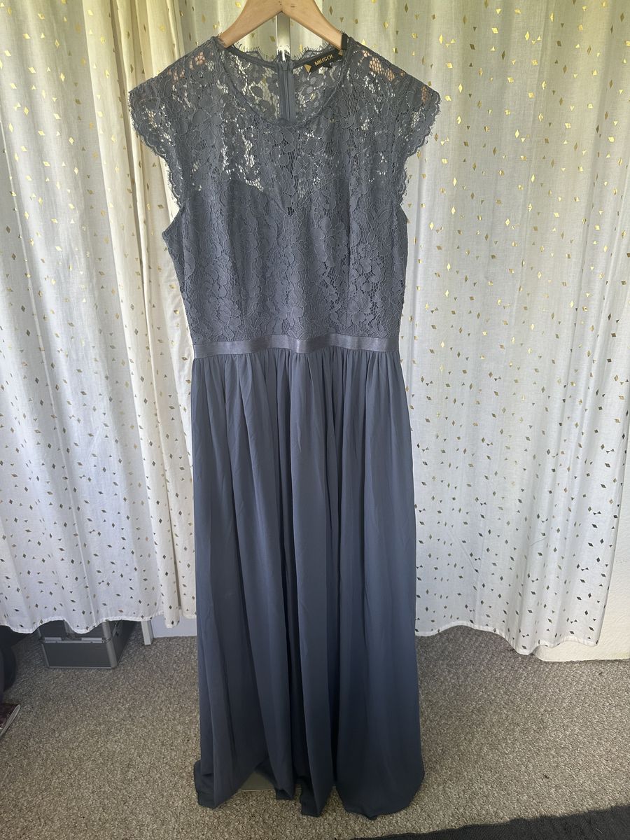 MIUSOL Plus Size 16 Bridesmaid High Neck Lace Gray A-line Dress on Queenly