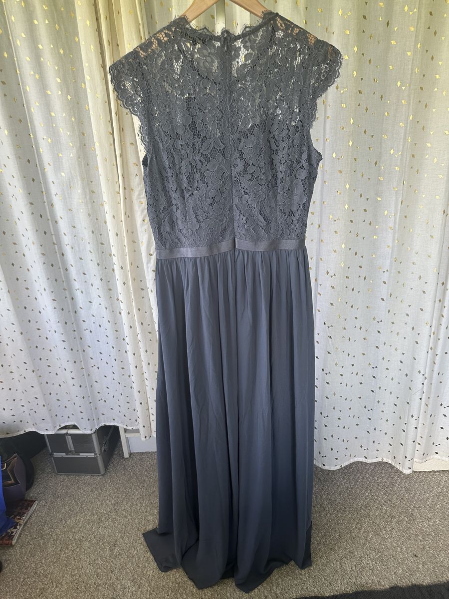 MIUSOL Plus Size 16 Bridesmaid High Neck Lace Gray A-line Dress on Queenly