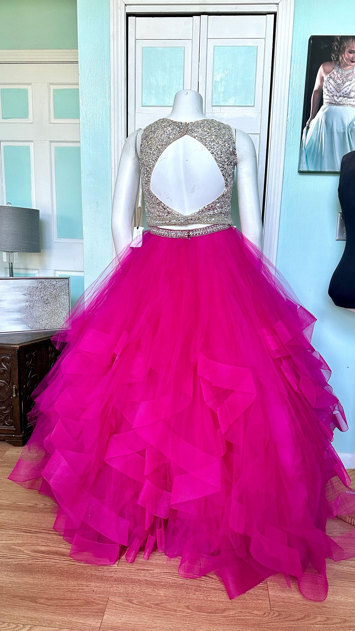 Style 42015 MoriLee Plus Size 16 Prom High Neck Hot Pink Ball Gown on Queenly