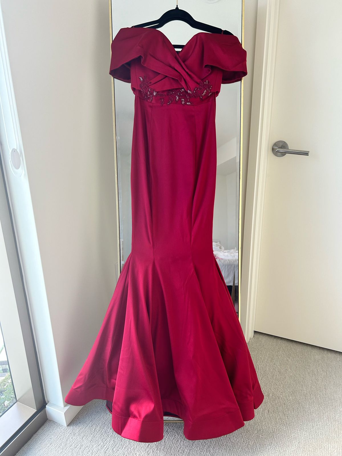 Lia Stublla Size 2 Pageant Off The Shoulder Satin Red Mermaid Dress on Queenly