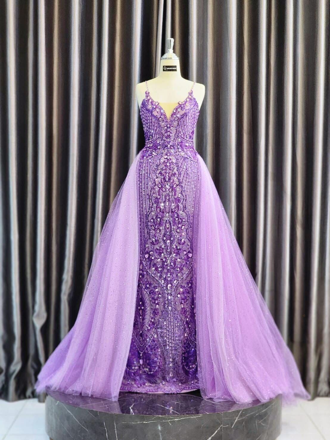 Size 4 Pageant Sequined Purple Floor Length Maxi on Queenly