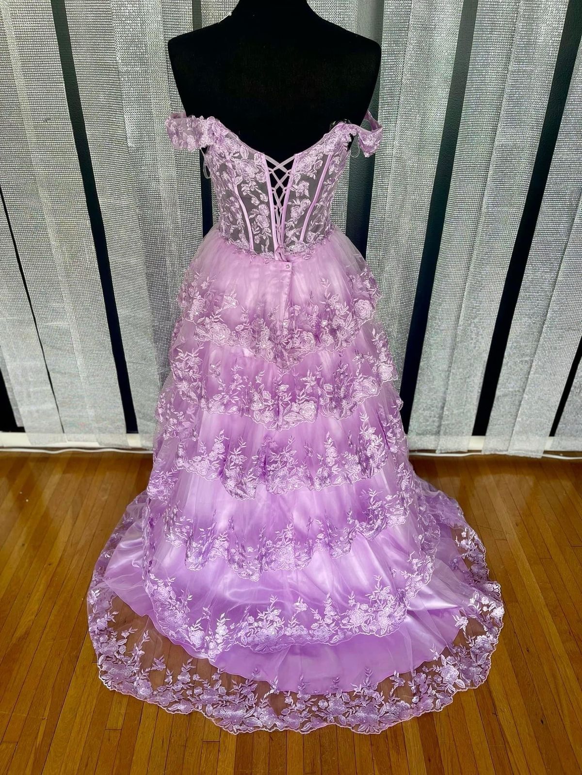 Size 12 Prom Off The Shoulder Purple Side Slit Dress on Queenly