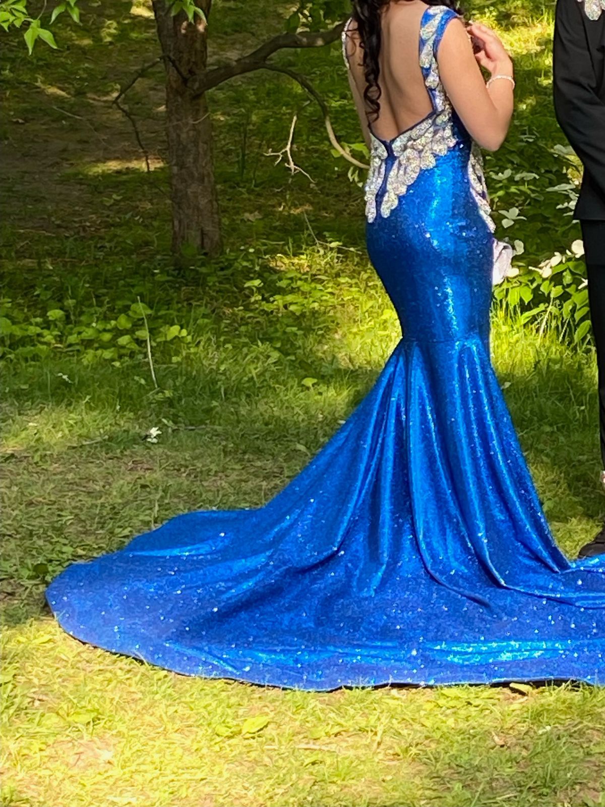 Size S Prom Plunge Blue Dress With Train on Queenly