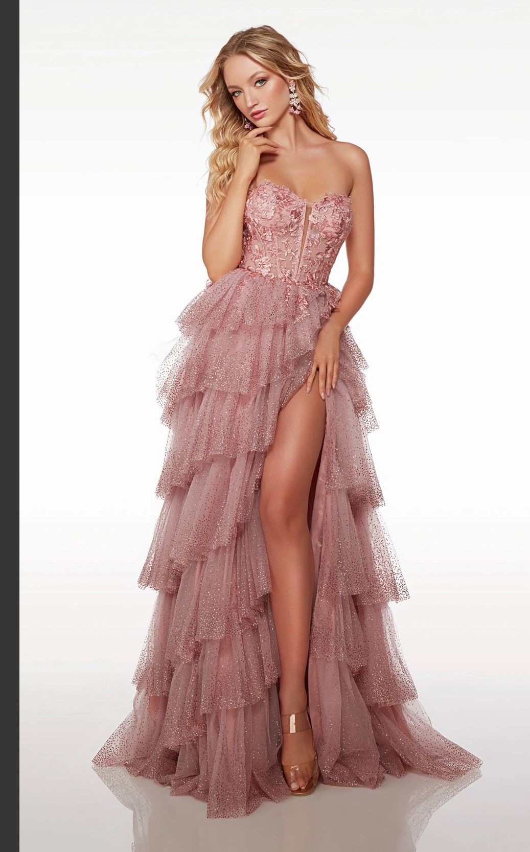 Style 61525 Alyce Paris Size 10 Prom Plunge Lace Pink Ball Gown on Queenly