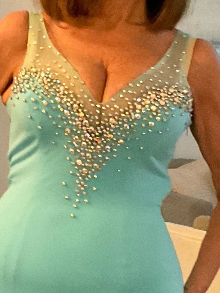 Panoply Size 4 Pageant Plunge Sequined Turquoise Blue Side Slit Dress on Queenly