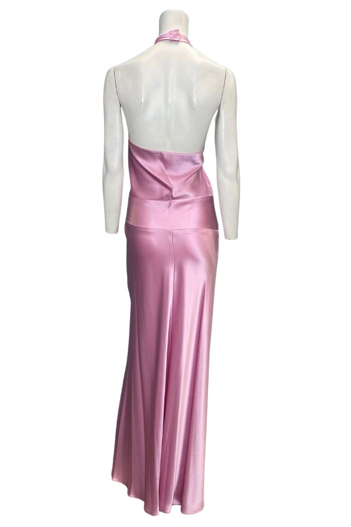 Style D48 Issue New York Size 8 Prom Halter Light Pink Side Slit Dress on Queenly