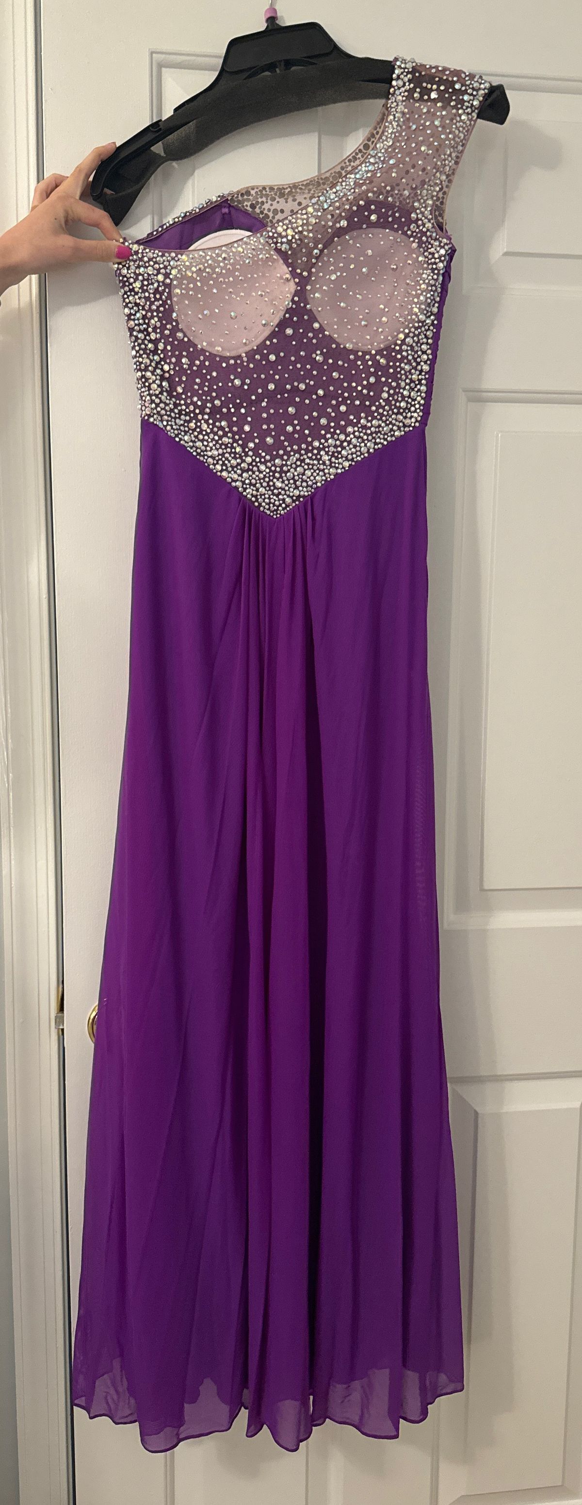 La Femme Size 2 Prom One Shoulder Purple Side Slit Dress on Queenly