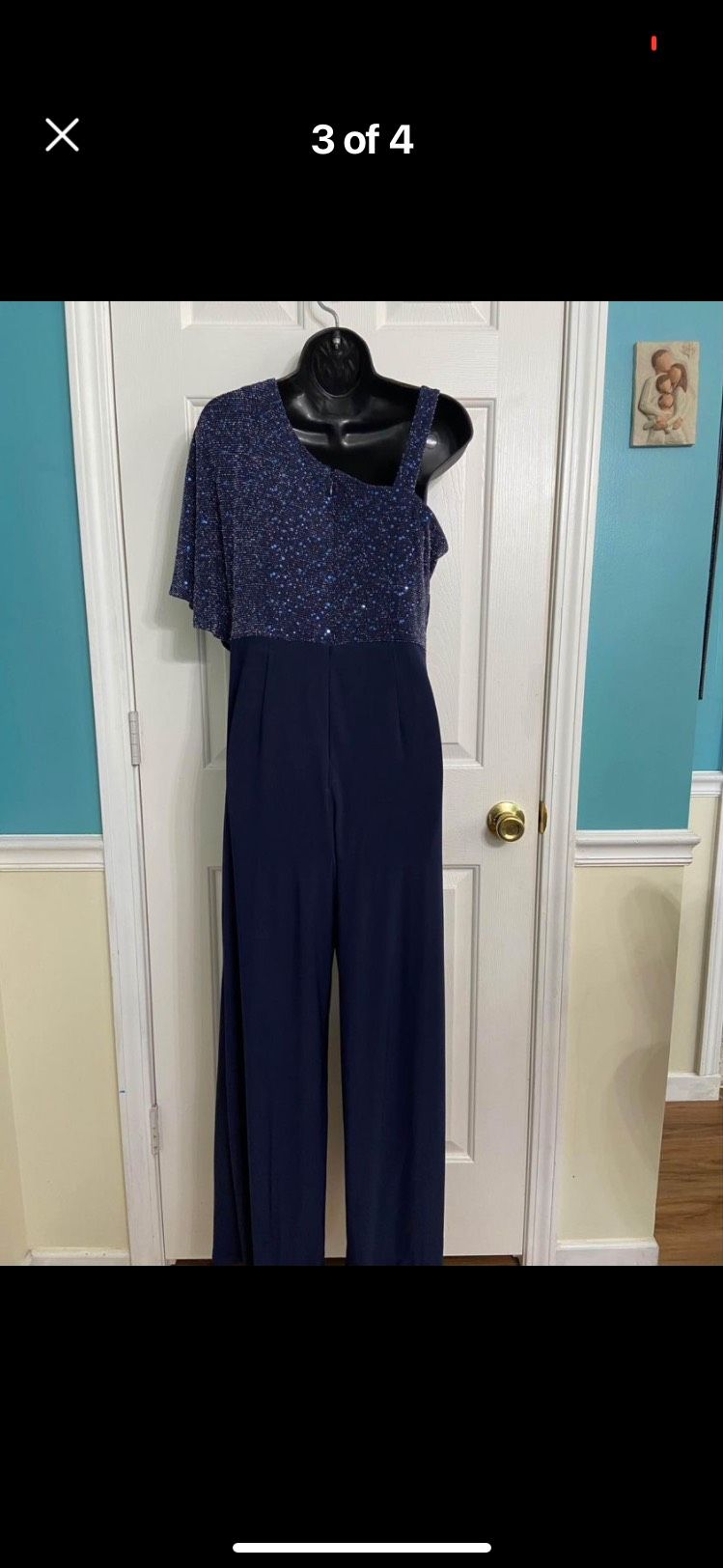 Size 10 One Shoulder Blue Formal Jumpsuit on Queenly