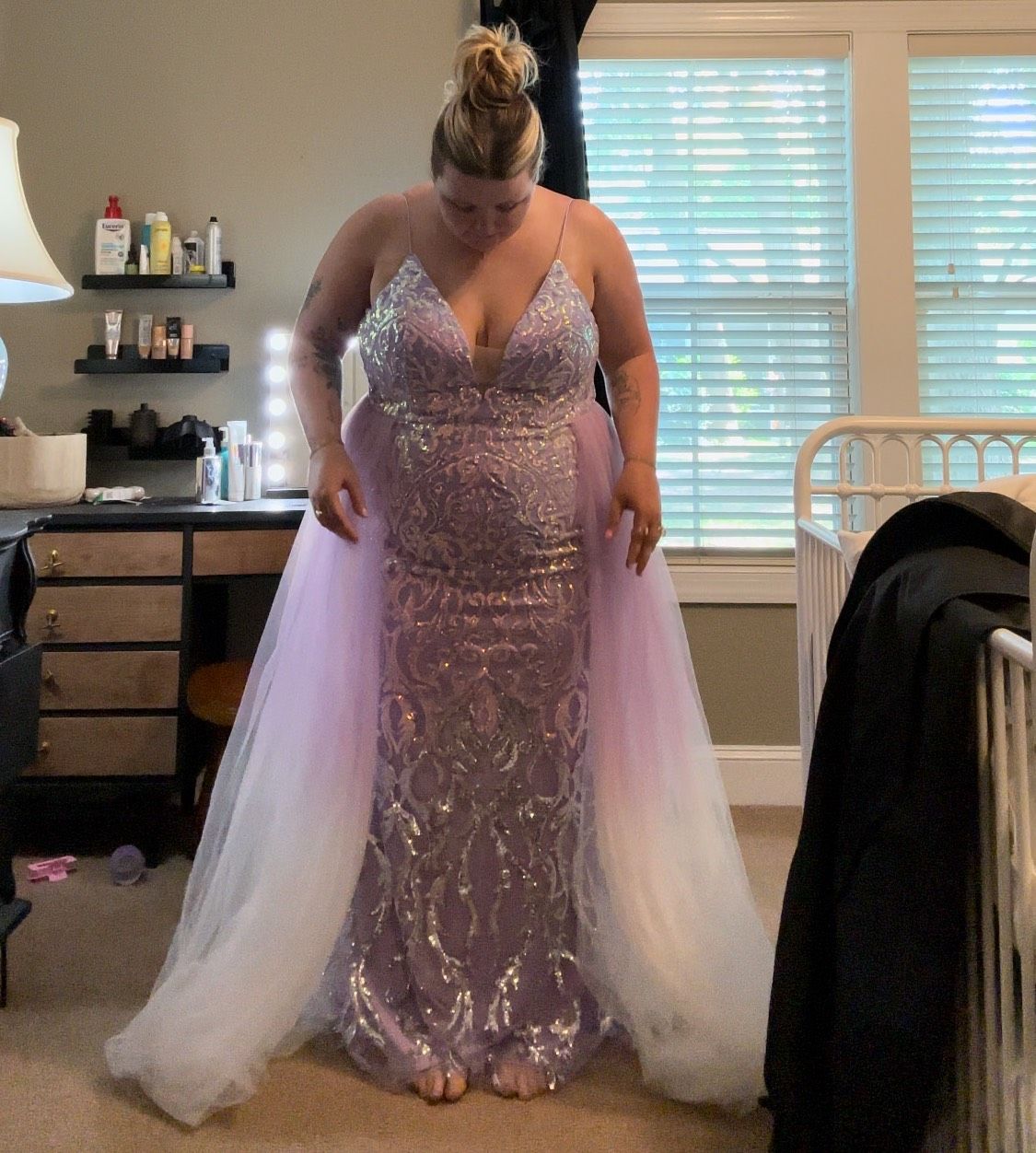 Colors Plus Size 18 Prom Plunge Purple Dress With Train on Queenly