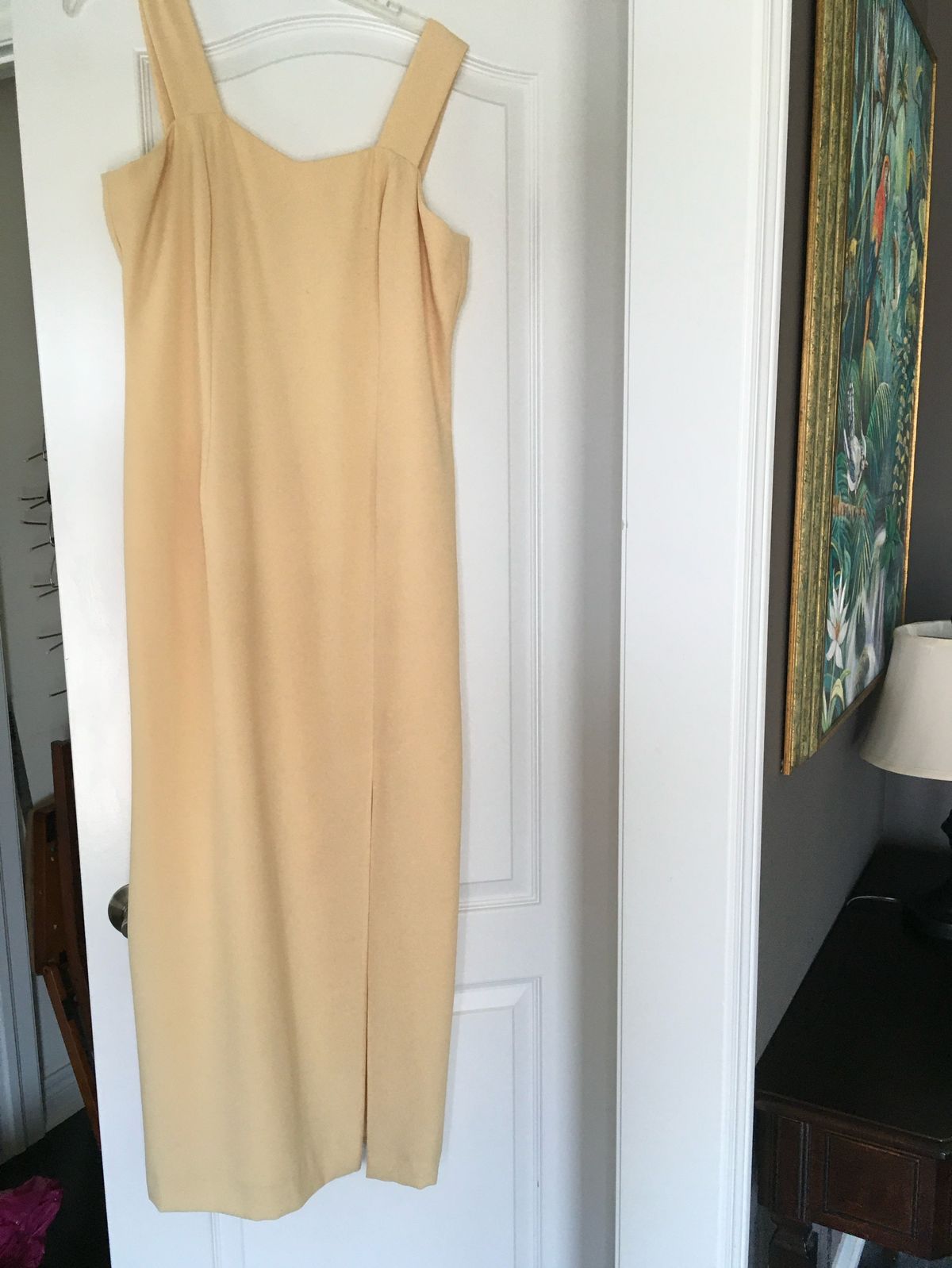 Size 10 Lace Yellow Side Slit Dress on Queenly