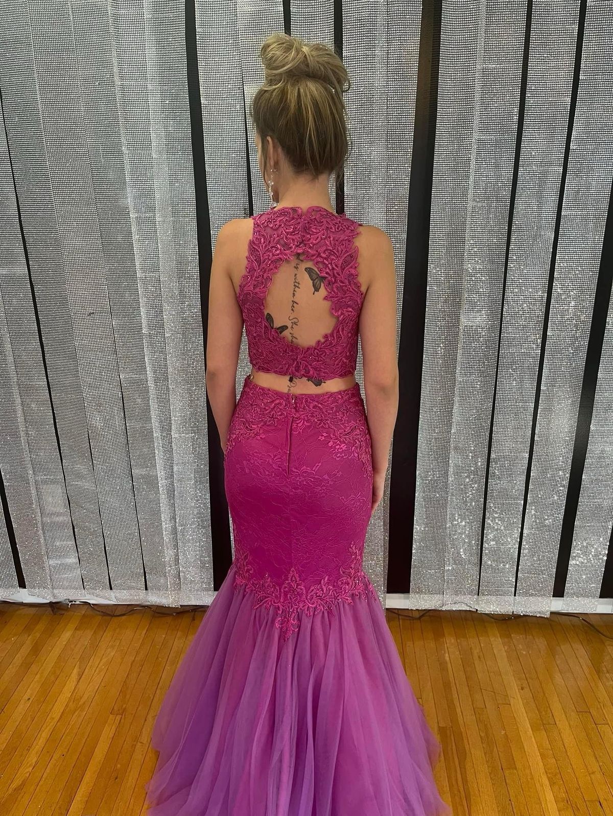 Size 00 Prom High Neck Pink Mermaid Dress on Queenly