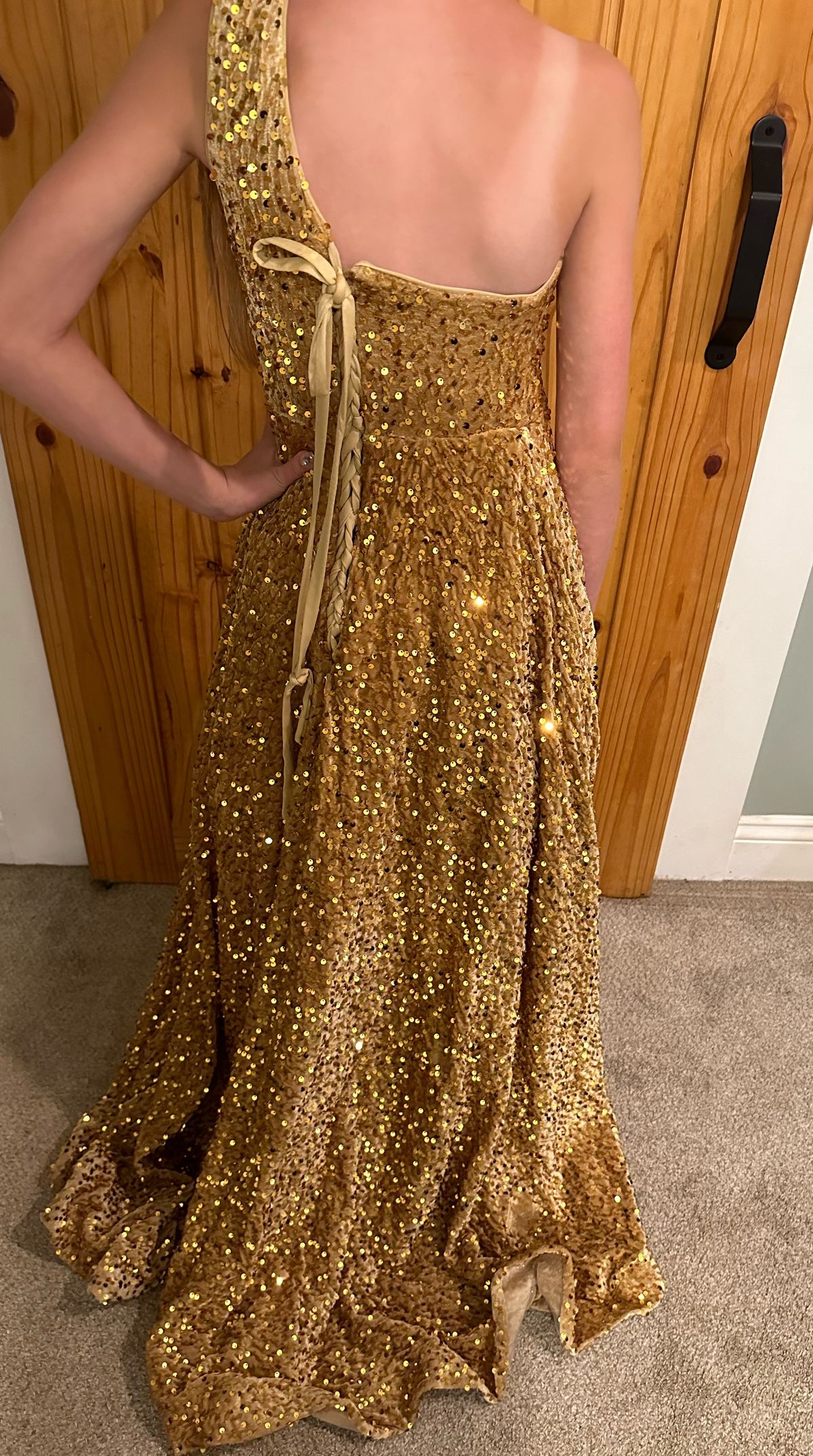 Girls Size 10 Pageant One Shoulder Gold Mermaid Dress on Queenly