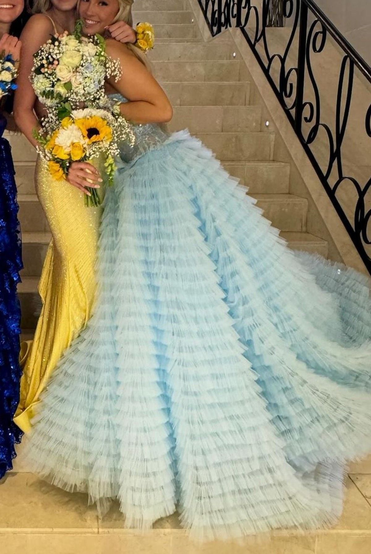 Style 54189 Sherri Hill Size 2 Prom Strapless Blue Dress With Train on Queenly