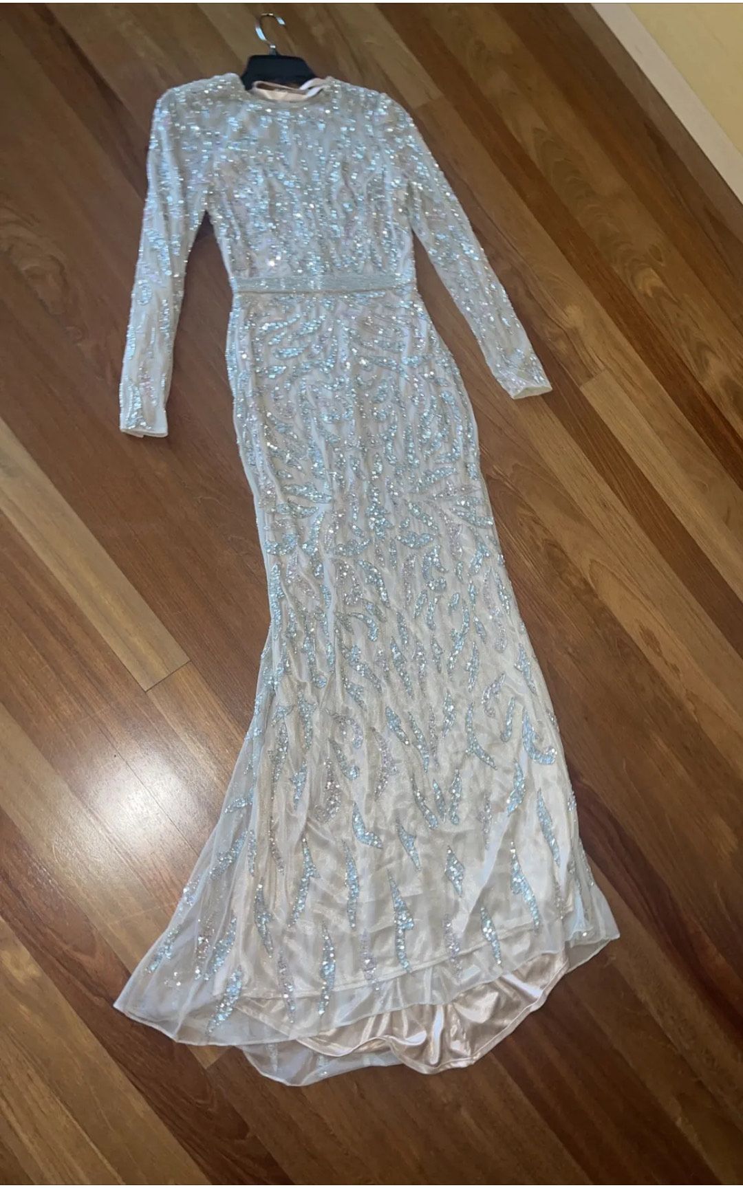 Style 5124 Mac Duggal Size 4 Wedding Guest Long Sleeve Nude Mermaid Dress on Queenly