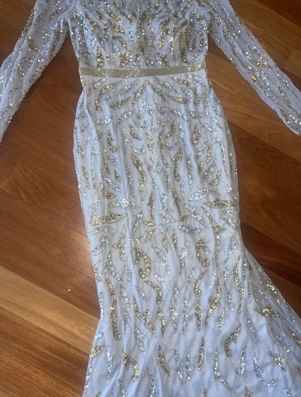 Mac Duggal Size 6 Wedding Guest Long Sleeve Gray Mermaid Dress on Queenly
