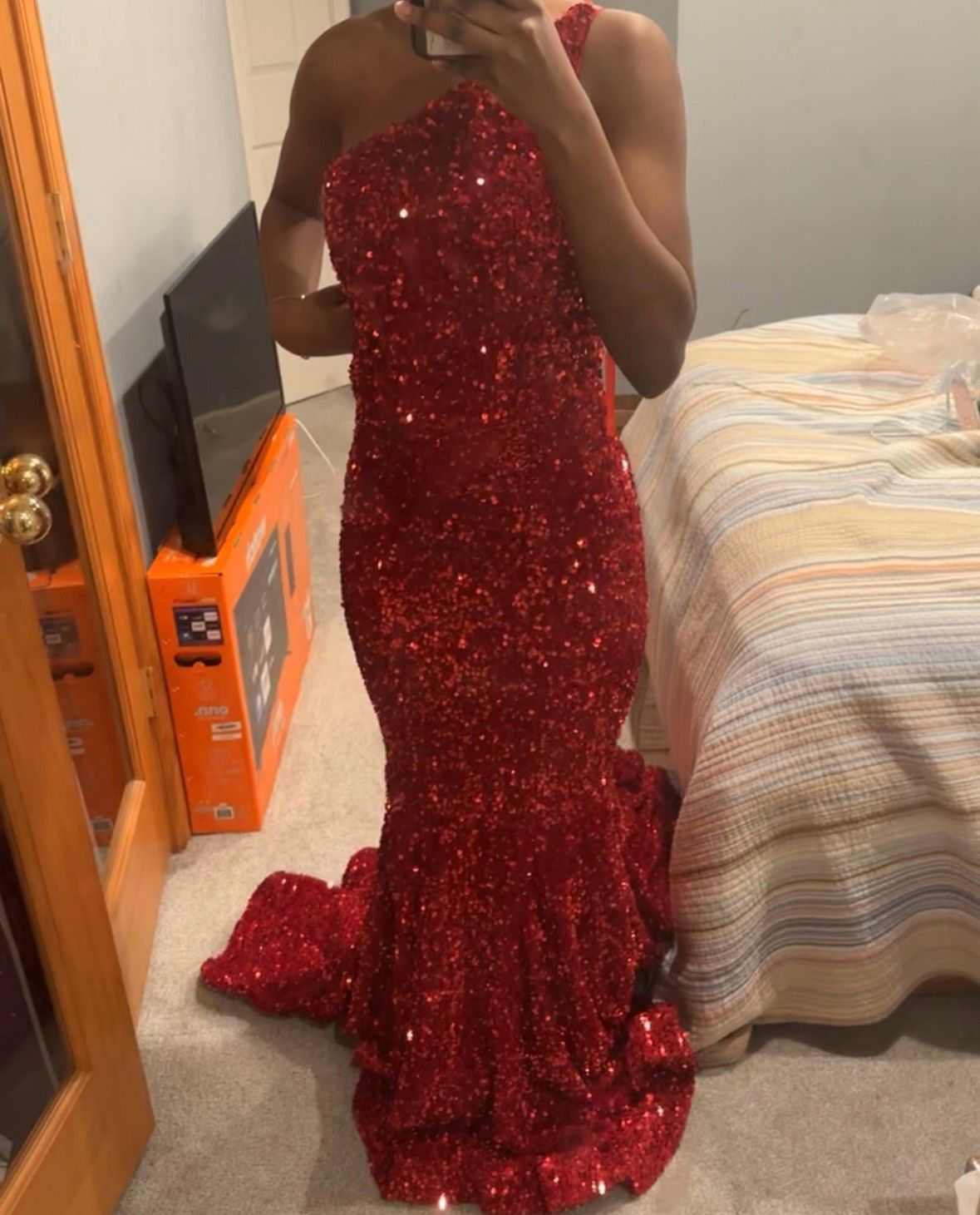 Portia and Scarlett Size 0 Prom One Shoulder Red Mermaid Dress on Queenly