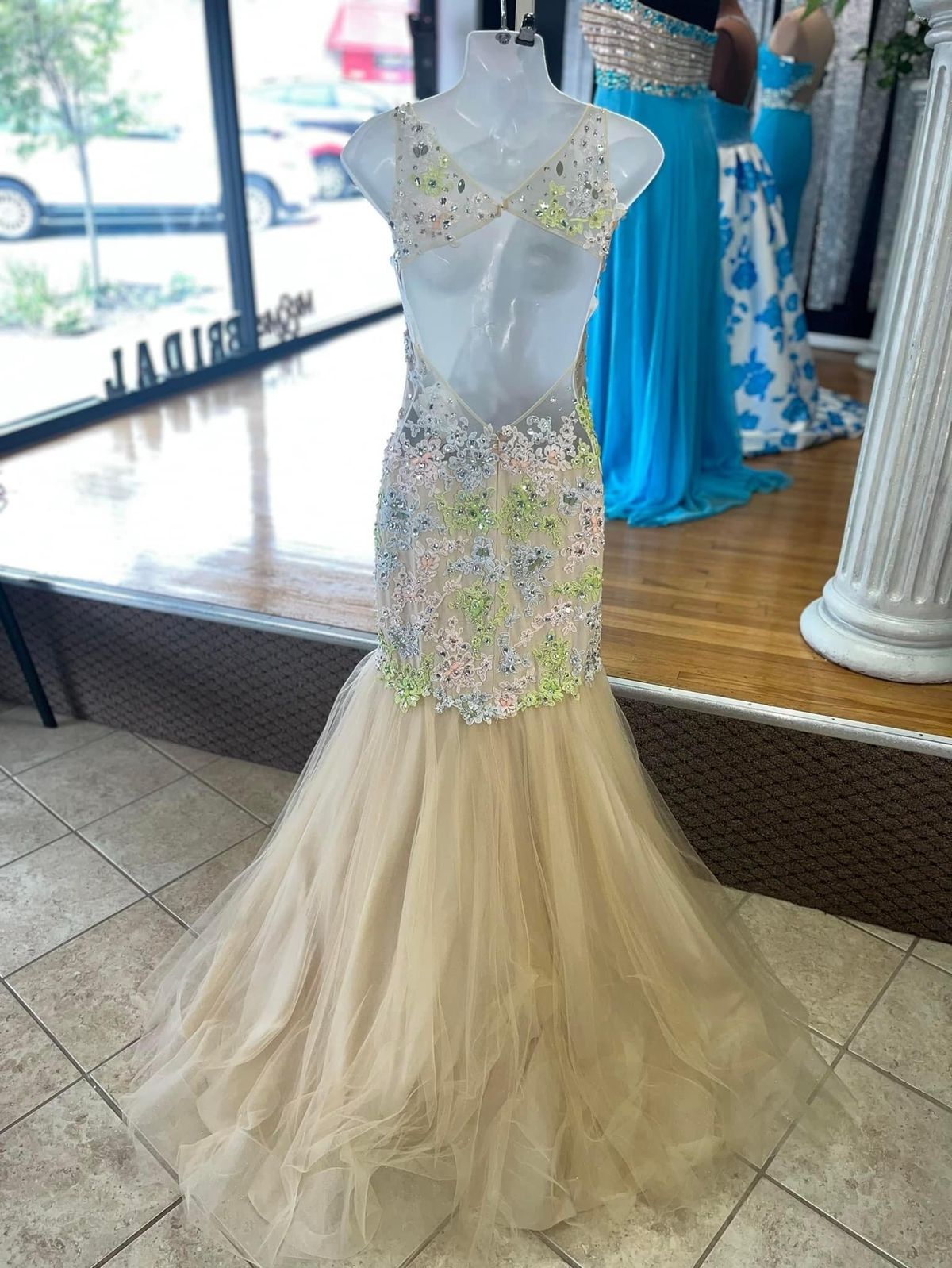 Size 00 Prom High Neck Nude Mermaid Dress on Queenly