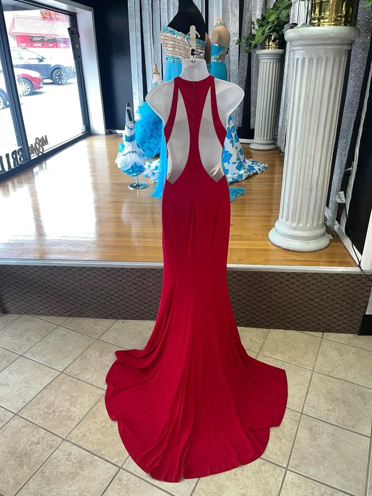 Size 00 Prom High Neck Red A-line Dress on Queenly