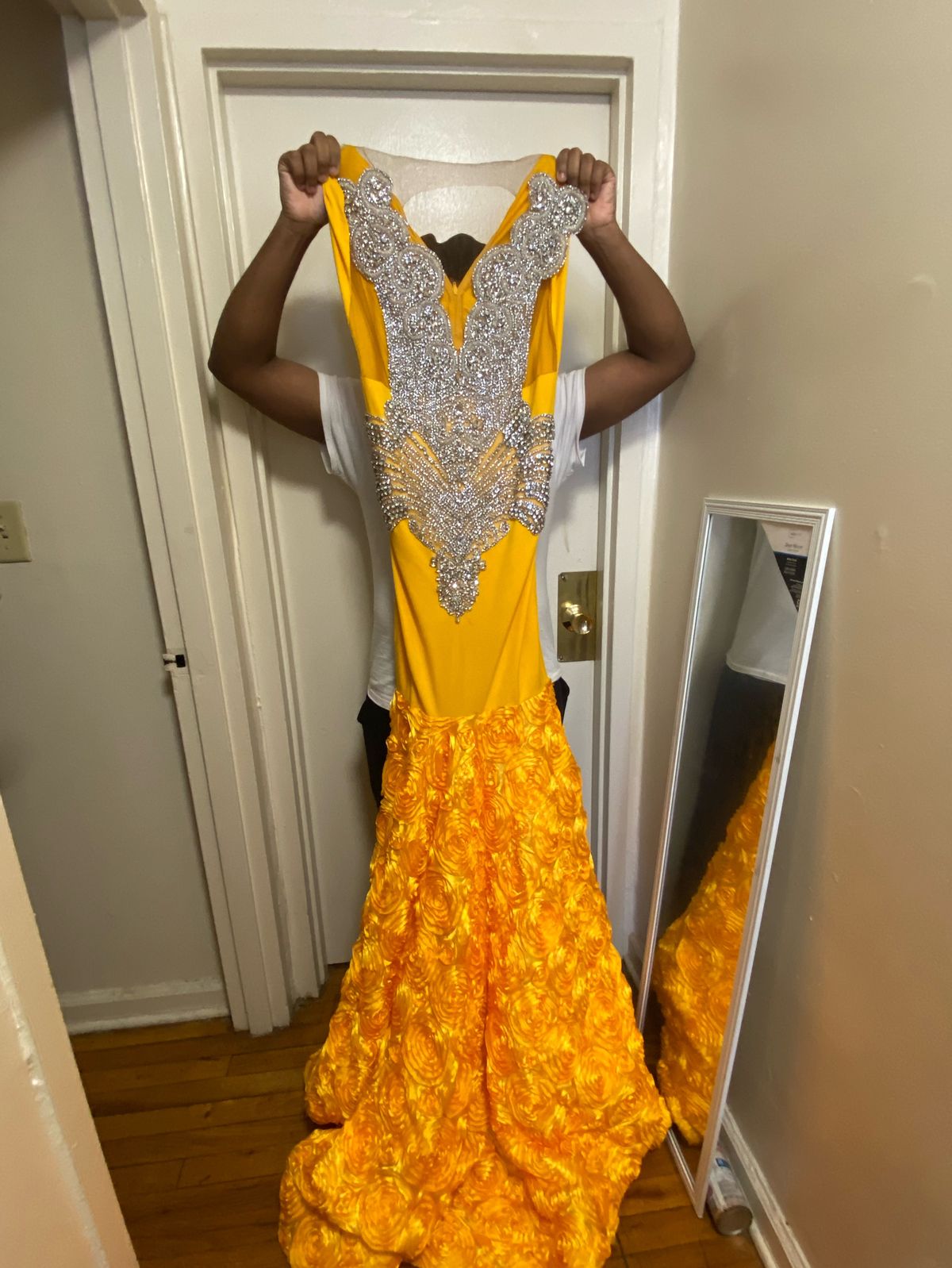 Size 14 Prom Halter Yellow Ball Gown on Queenly