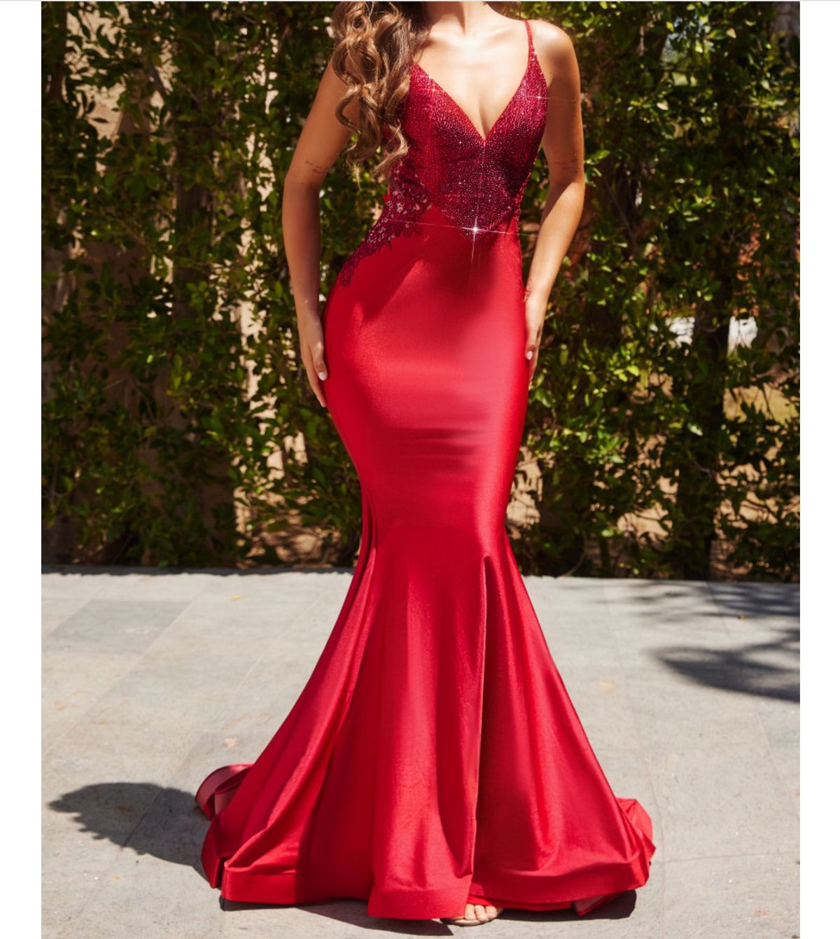 Style PS22641 Portia and Scarlett Size 2 Prom Plunge Red Mermaid Dress on Queenly