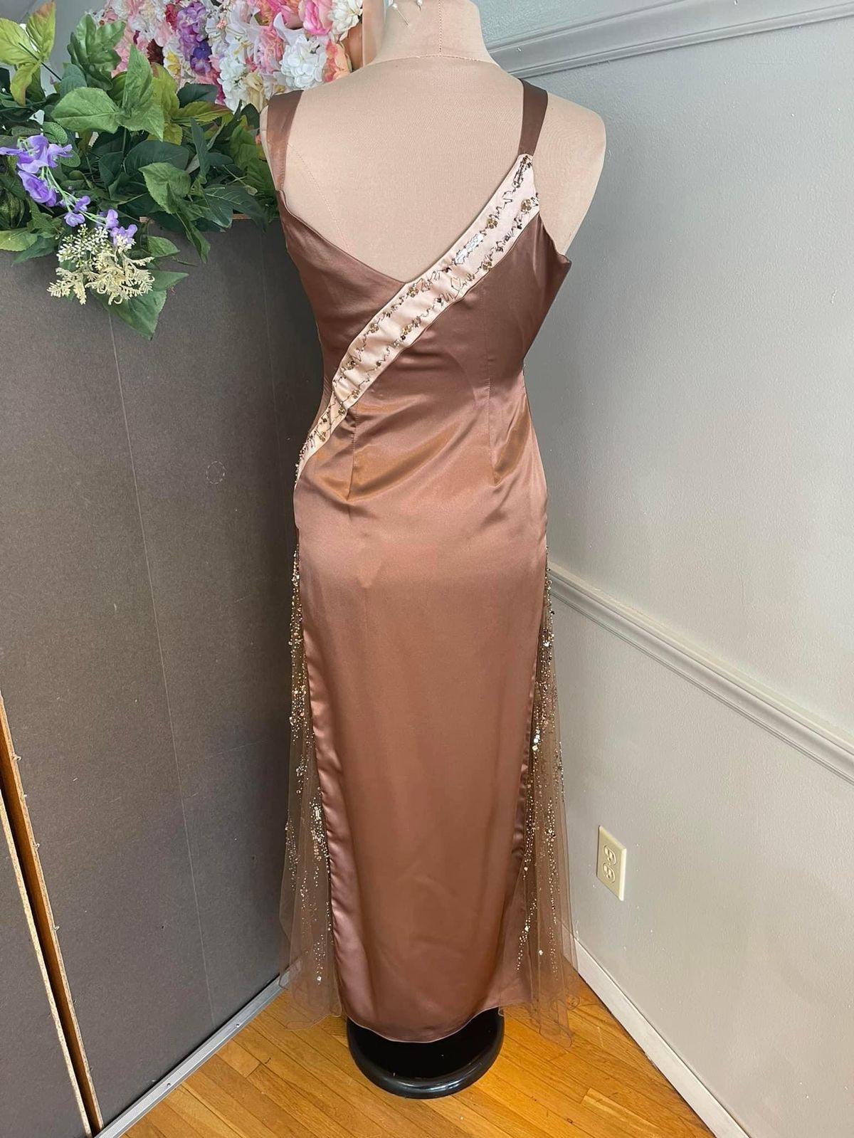 Size 4 Prom Plunge Brown Floor Length Maxi on Queenly