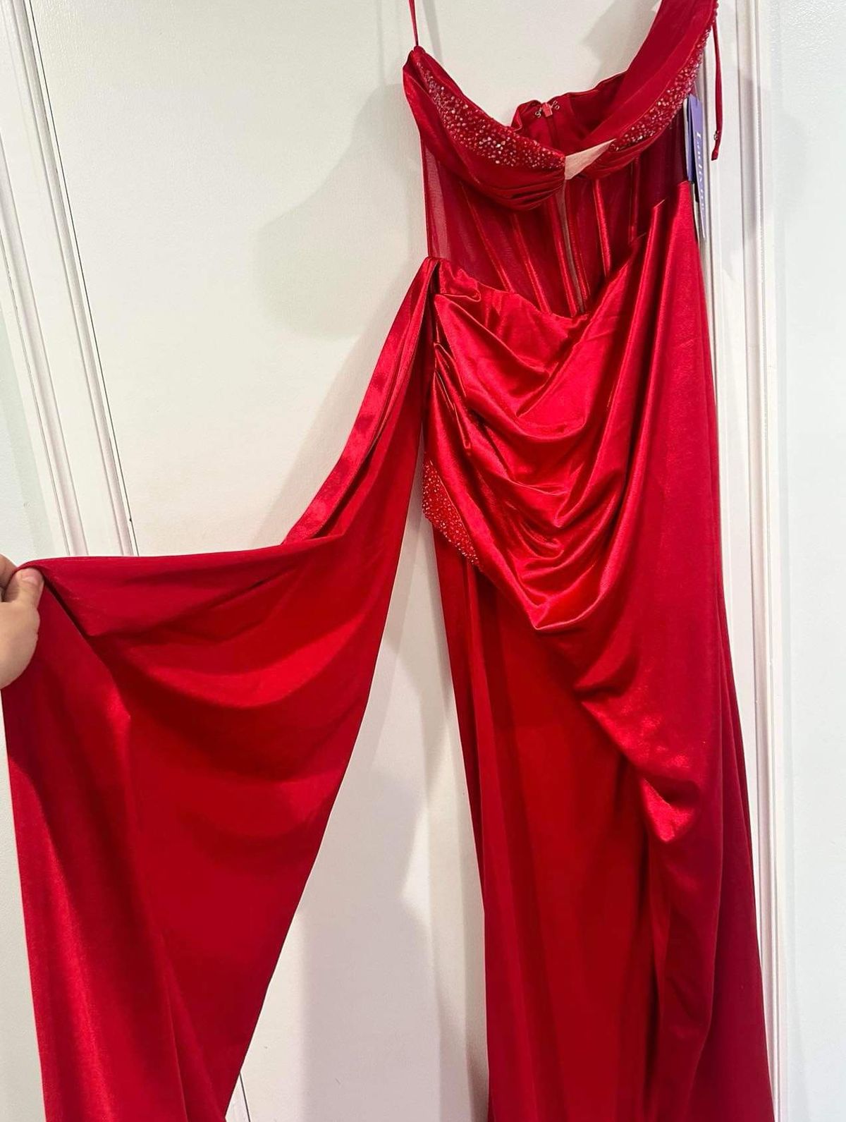 Style C269 LaDivine Size 10 Prom Strapless Red Floor Length Maxi on Queenly