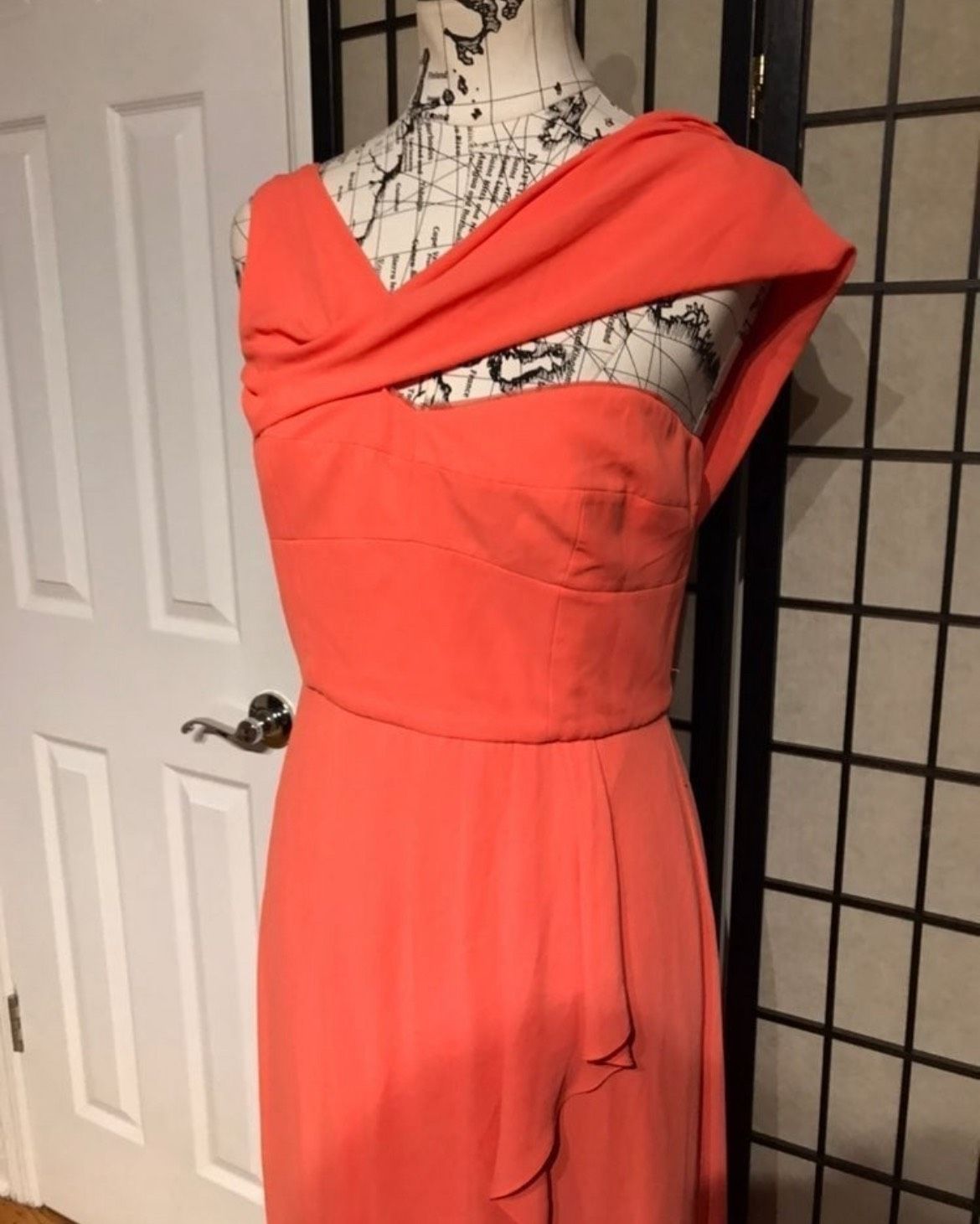 Bcbgmaxazria Size 8 Prom One Shoulder Sheer Coral Side Slit Dress on Queenly