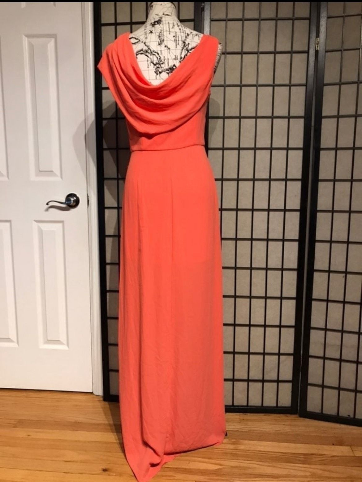 Bcbgmaxazria Size 8 Prom One Shoulder Sheer Coral Side Slit Dress on Queenly