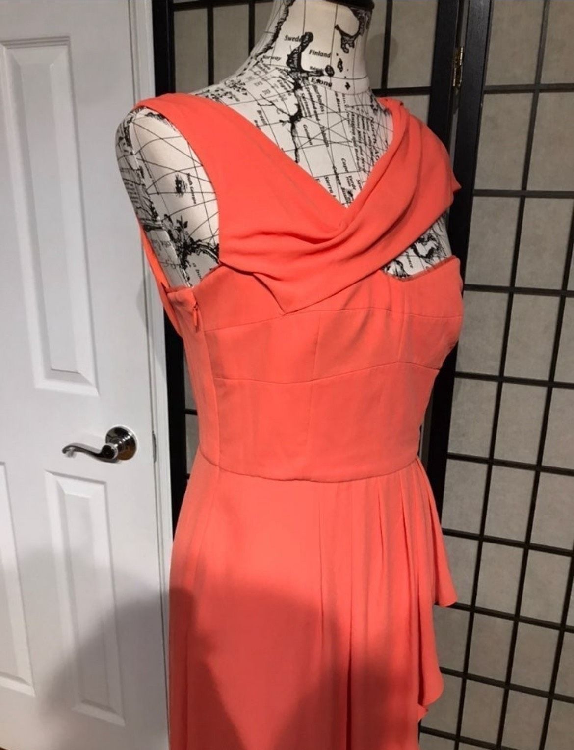 Bcbgmaxazria Size 8 Prom One Shoulder Sheer Coral Side Slit Dress on Queenly