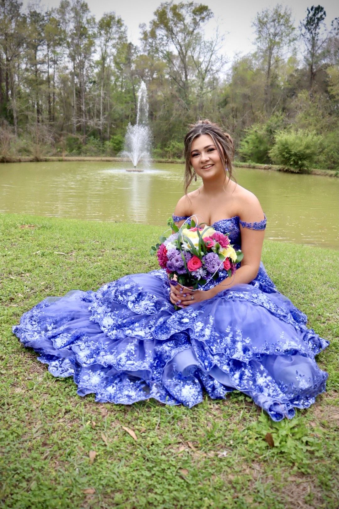 Style 55500 Sherri Hill Size 10 Prom Off The Shoulder Purple Ball Gown on Queenly