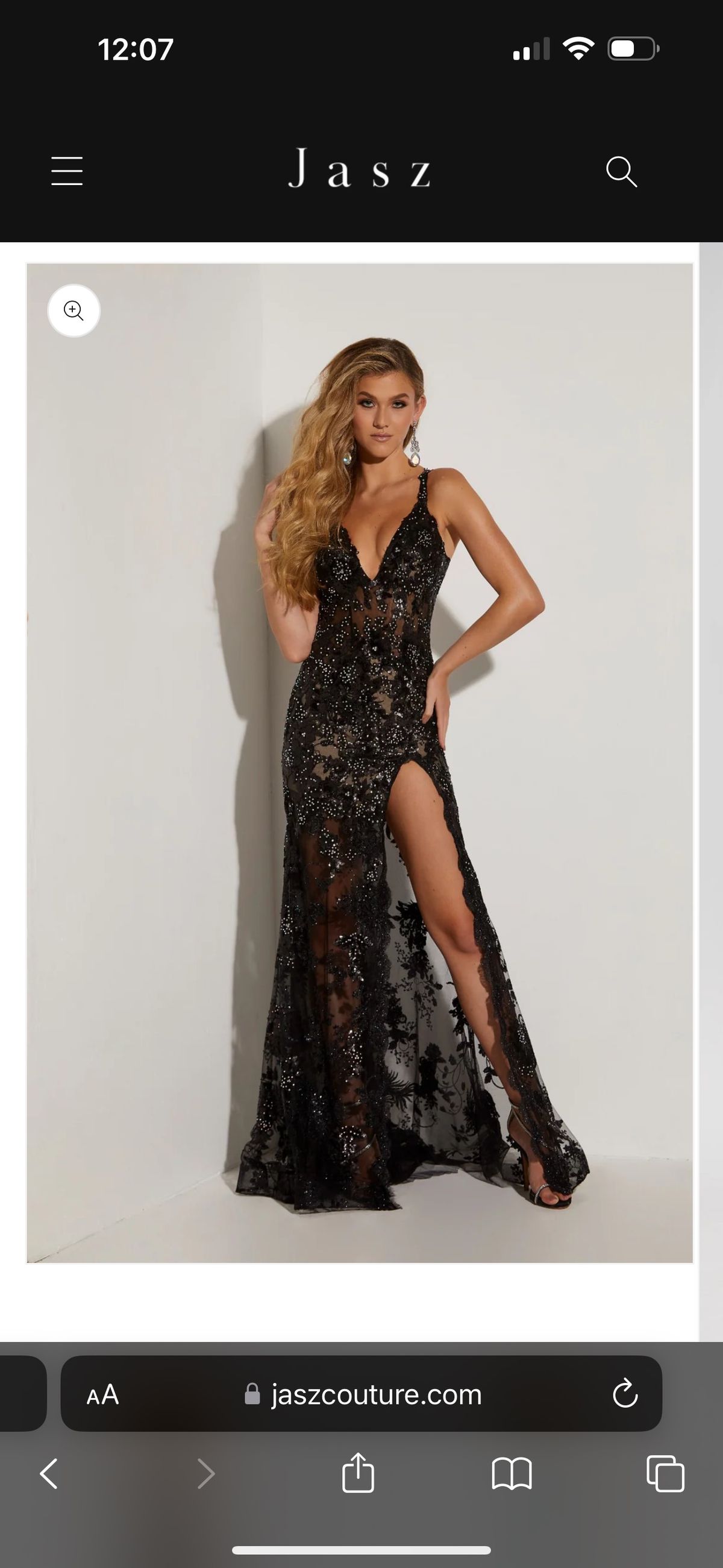 Style 7367 Jasz Couture Size XS Prom Plunge Black Side Slit Dress on Queenly