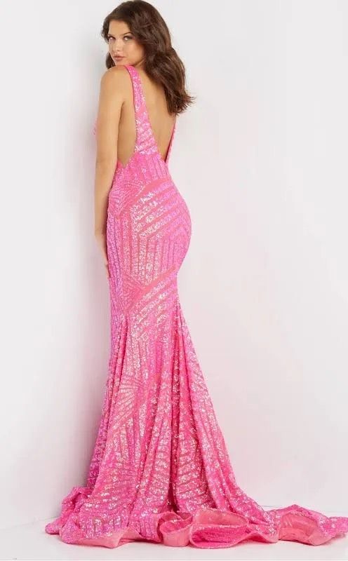 Style 59762 Jovani Size 2 Prom Plunge Pink Mermaid Dress on Queenly
