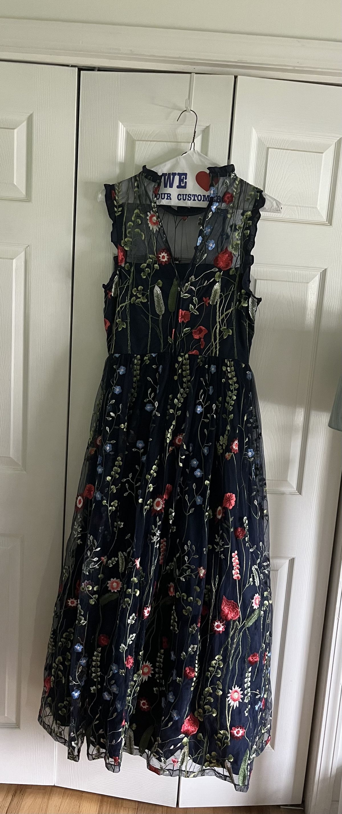 Macy's Size L Prom Floral Multicolor A-line Dress on Queenly