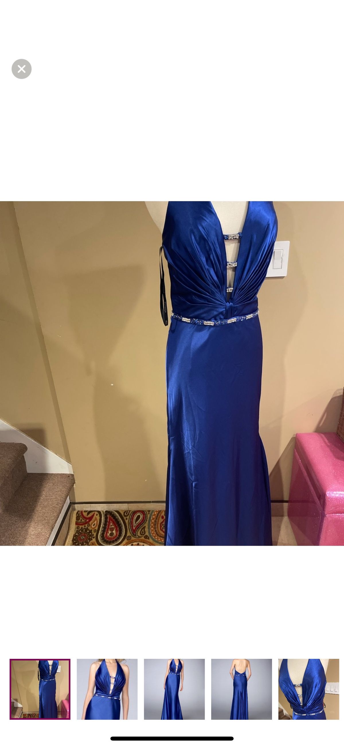La Femme Size 6 Prom Halter Blue Floor Length Maxi on Queenly