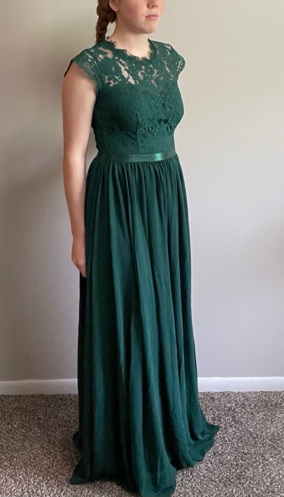 Musol Size 4 Bridesmaid Cap Sleeve Lace Green A-line Dress on Queenly