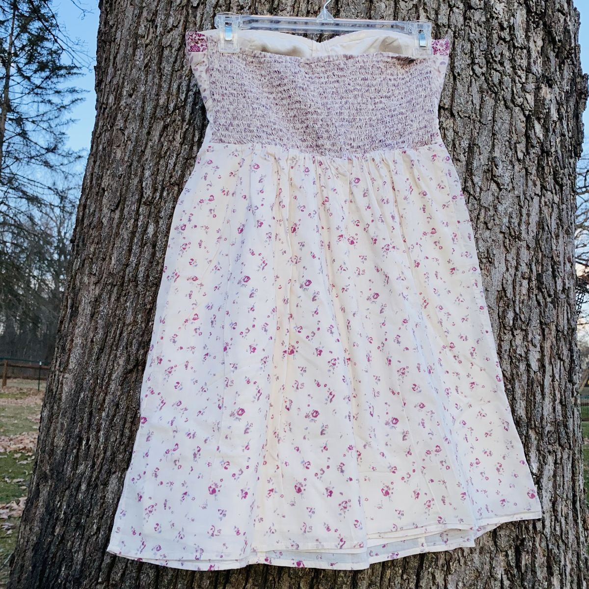 American Eagle Size 4 Strapless Floral Nude Cocktail Dress on Queenly