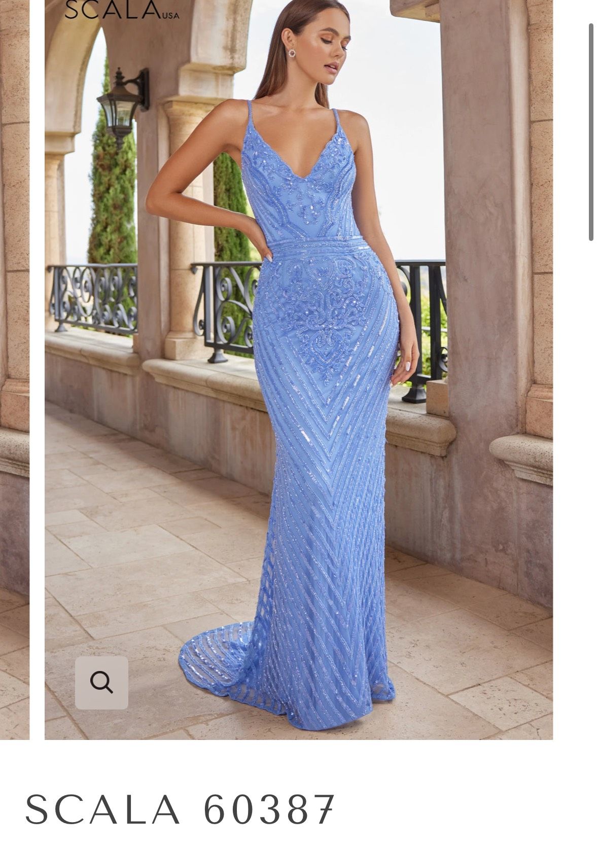 Style 60387 Scala Size 0 Prom Plunge Blue Mermaid Dress on Queenly