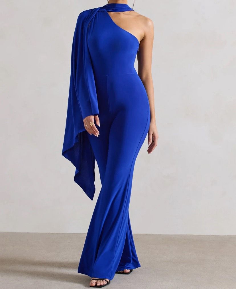 Size 2 Pageant One Shoulder Blue Formal Jumpsuit on Queenly