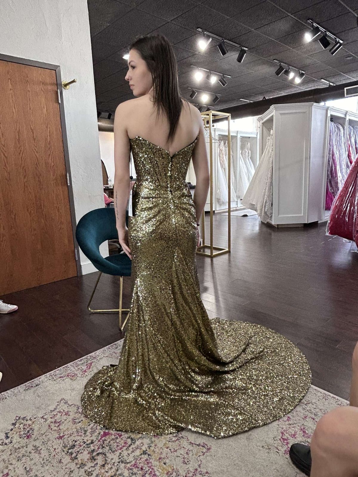 Style Sherri Hill 55418 Sherri Hill Size 00 Prom Strapless Gold Side Slit Dress on Queenly