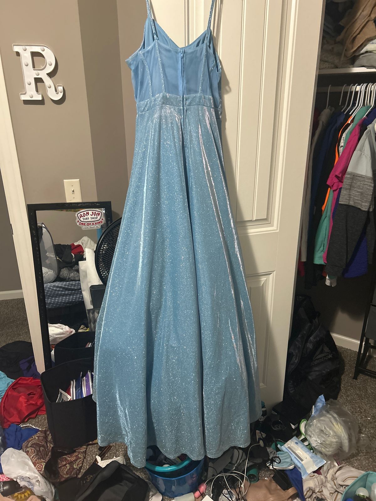 Size L Prom Plunge Blue Ball Gown on Queenly