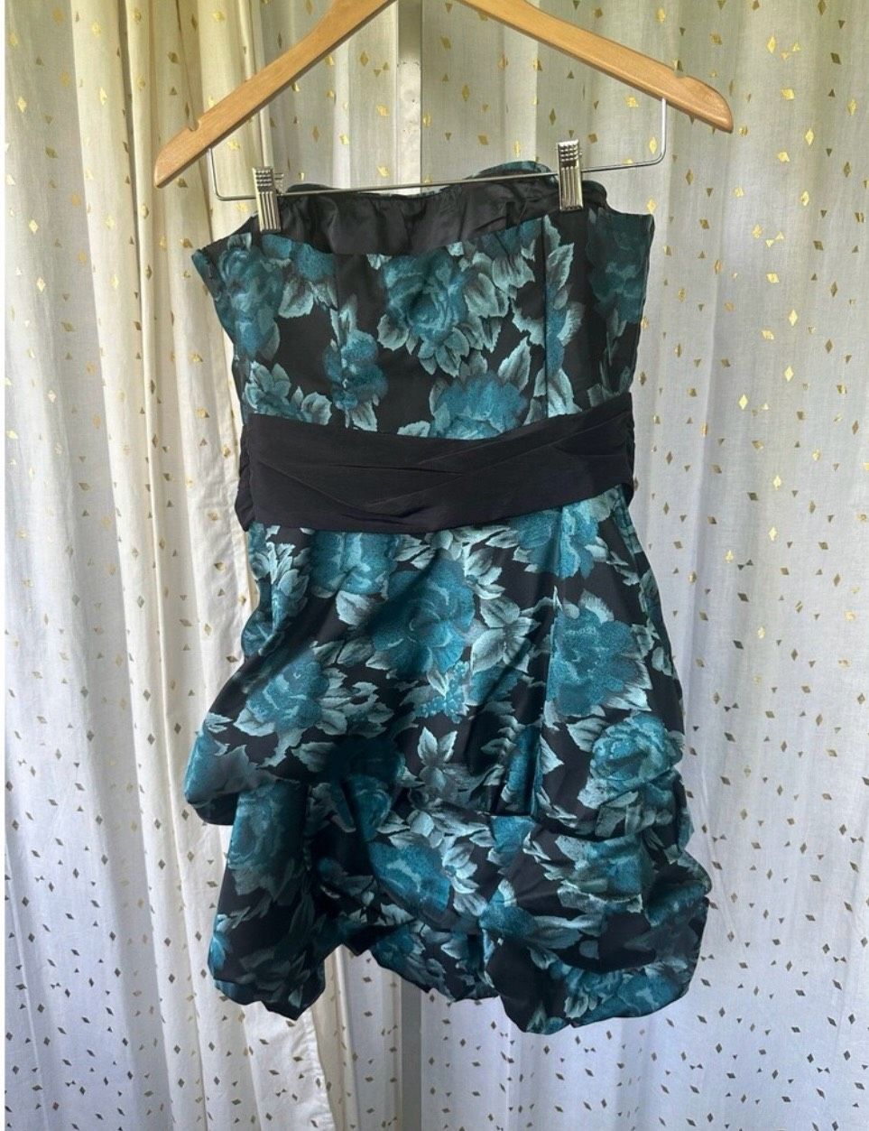 Dancing Queen Size M Prom Strapless Floral Black Cocktail Dress on Queenly